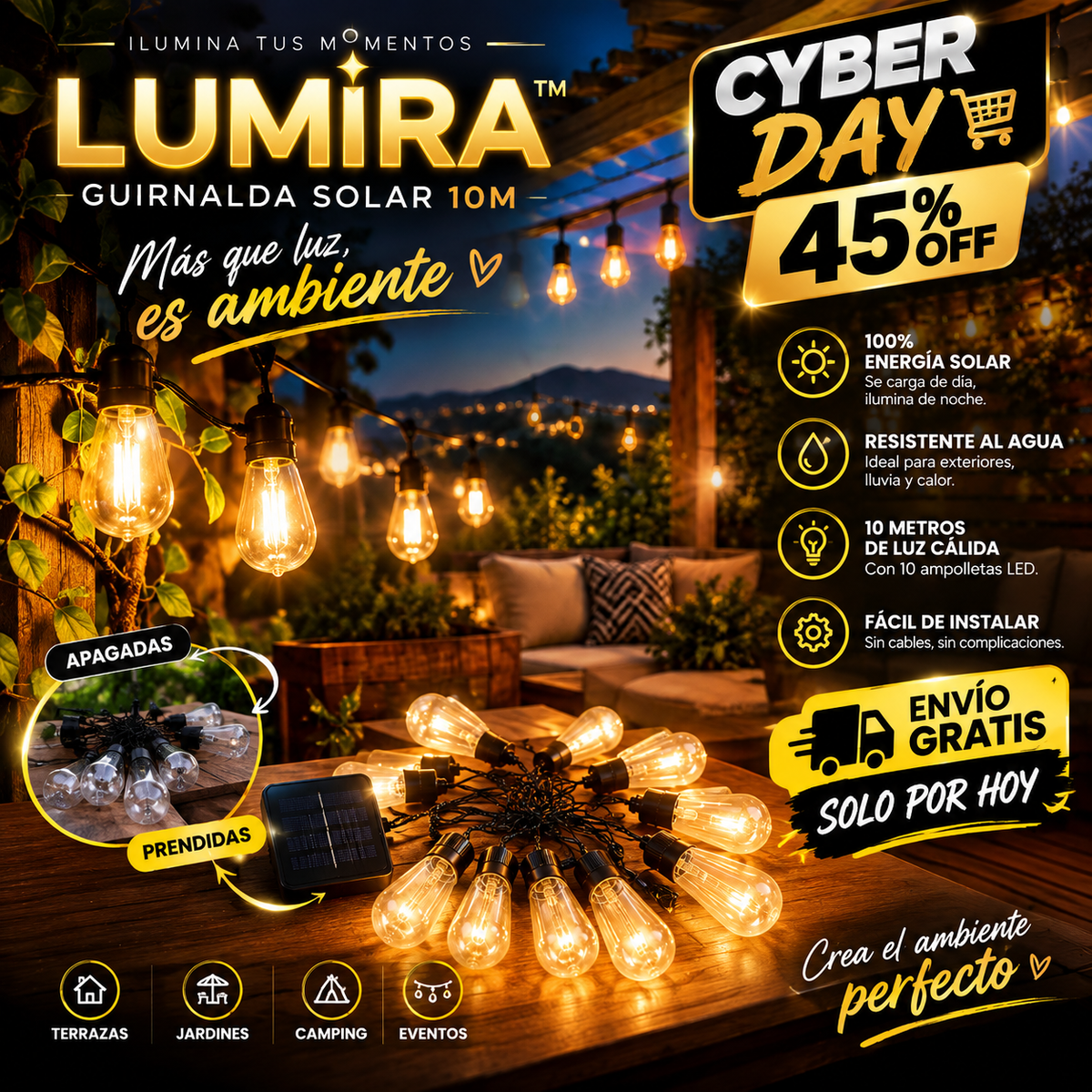 LUMIRA™ Guirnalda Solar 10M 10 Ampolletas